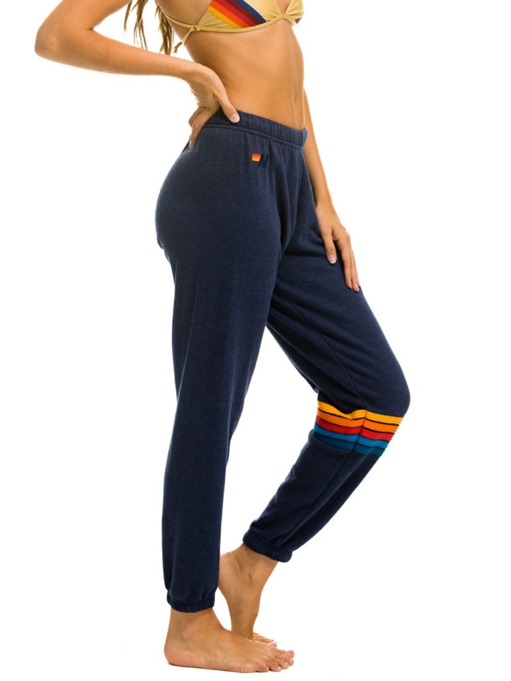 Aviator Nation Rainbow Stitch Sweatpants ~ Navy Size Small - Picture 2 of 14